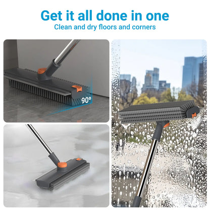 Transform Your Cleaning Routine with the GLUMZRK 3-in-1 Rotating Long-Handled Floor Scrub Brush—Adjustable Stainless Steel Handle and Silicone Squeegee for Effortless Multi-Surface Cleaning