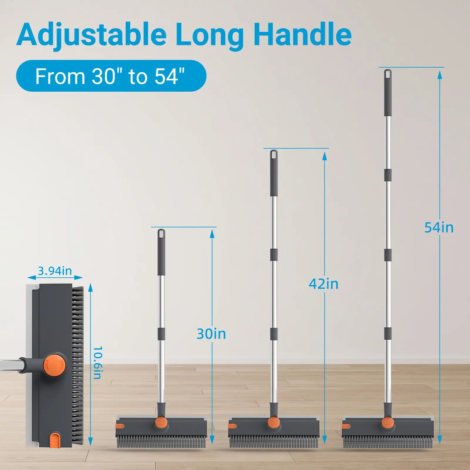 Transform Your Cleaning Routine with the GLUMZRK 3-in-1 Rotating Long-Handled Floor Scrub Brush—Adjustable Stainless Steel Handle and Silicone Squeegee for Effortless Multi-Surface Cleaning