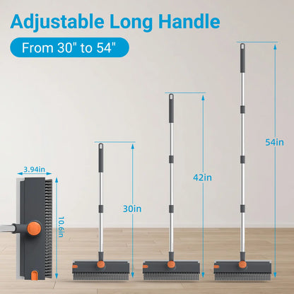 Transform Your Cleaning Routine with the GLUMZRK 3-in-1 Rotating Long-Handled Floor Scrub Brush—Adjustable Stainless Steel Handle and Silicone Squeegee for Effortless Multi-Surface Cleaning