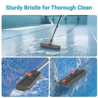 Transform Your Cleaning Routine with the GLUMZRK 3-in-1 Rotating Long-Handled Floor Scrub Brush—Adjustable Stainless Steel Handle and Silicone Squeegee for Effortless Multi-Surface Cleaning