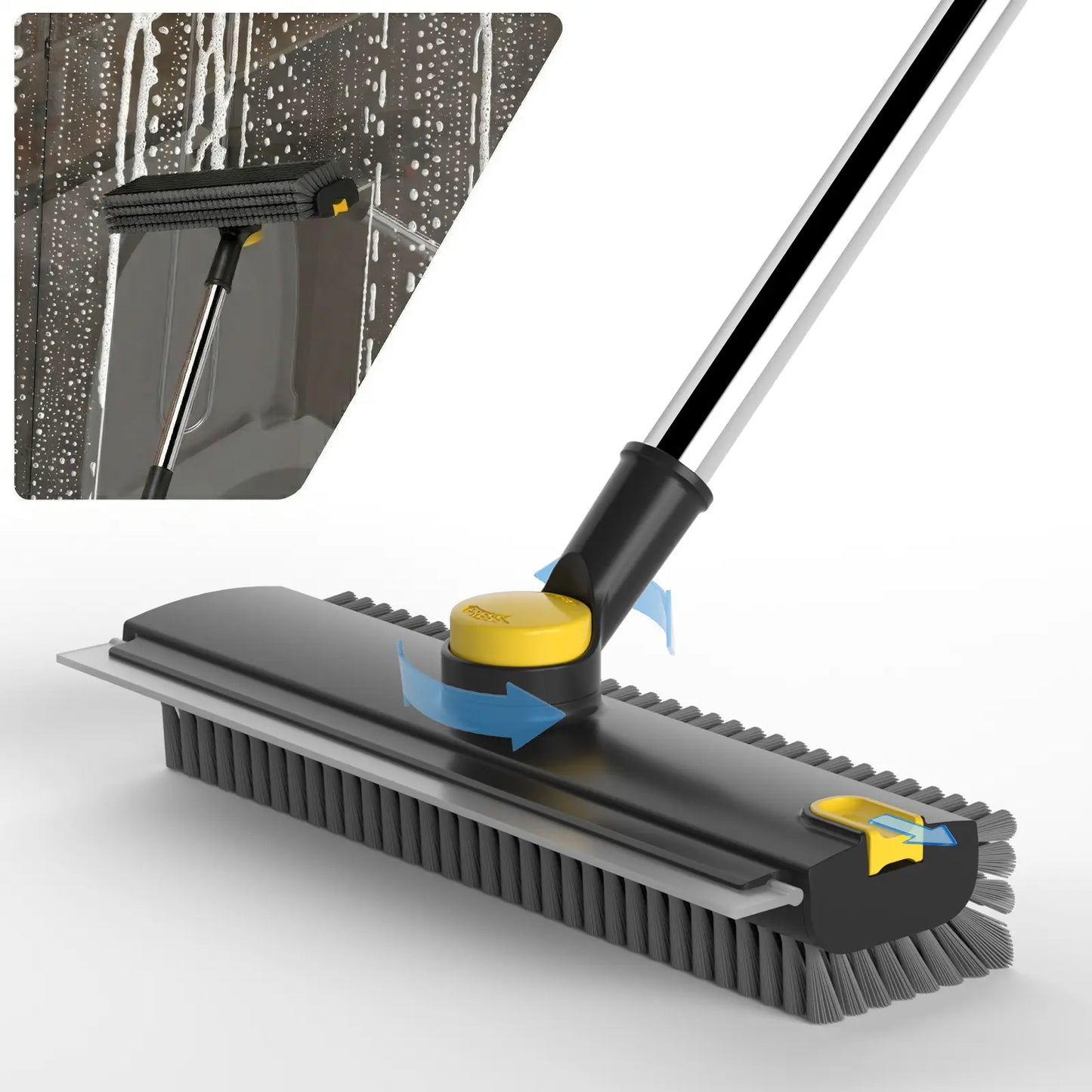 Transform Your Cleaning Routine with the GLUMZRK 3-in-1 Rotating Long-Handled Floor Scrub Brush—Adjustable Stainless Steel Handle and Silicone Squeegee for Effortless Multi-Surface Cleaning