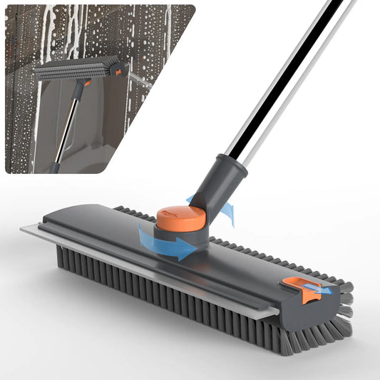 Transform Your Cleaning Routine with the GLUMZRK 3-in-1 Rotating Long-Handled Floor Scrub Brush—Adjustable Stainless Steel Handle and Silicone Squeegee for Effortless Multi-Surface Cleaning